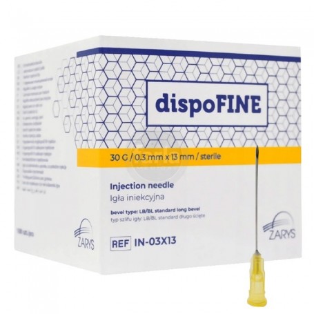 Aiguilles Zarys dispoFINE  – 30 G 1/2" (0,3 x 13 mm ) Jaune – 100 pièces