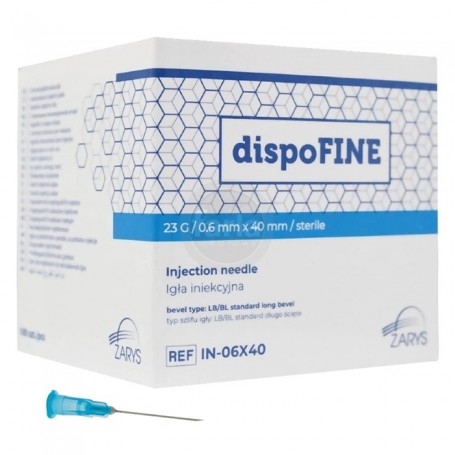 Aiguilles Zarys dispoFINE  – 23 G 1 1/4" (0,6 x 30 mm ) Bleu profond – 100 pièces